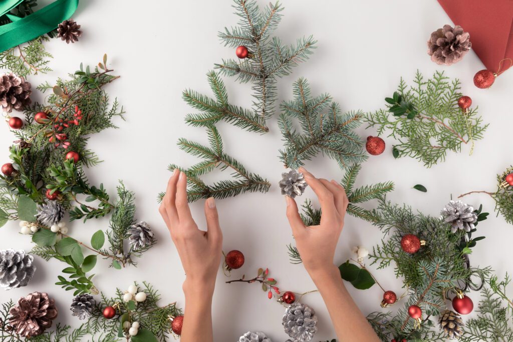 DIY Christmas wreath with fresh greenery