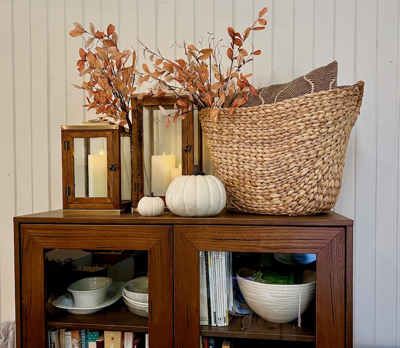 fall decor cabinet
