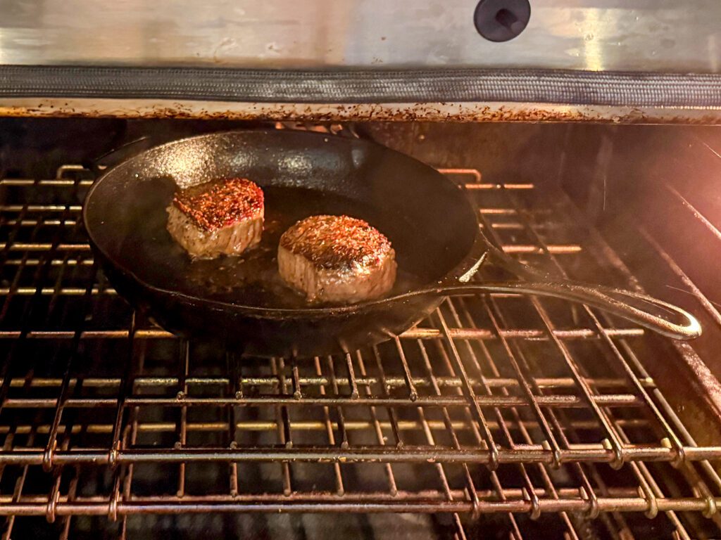 filet mignon in the cast iron skillet