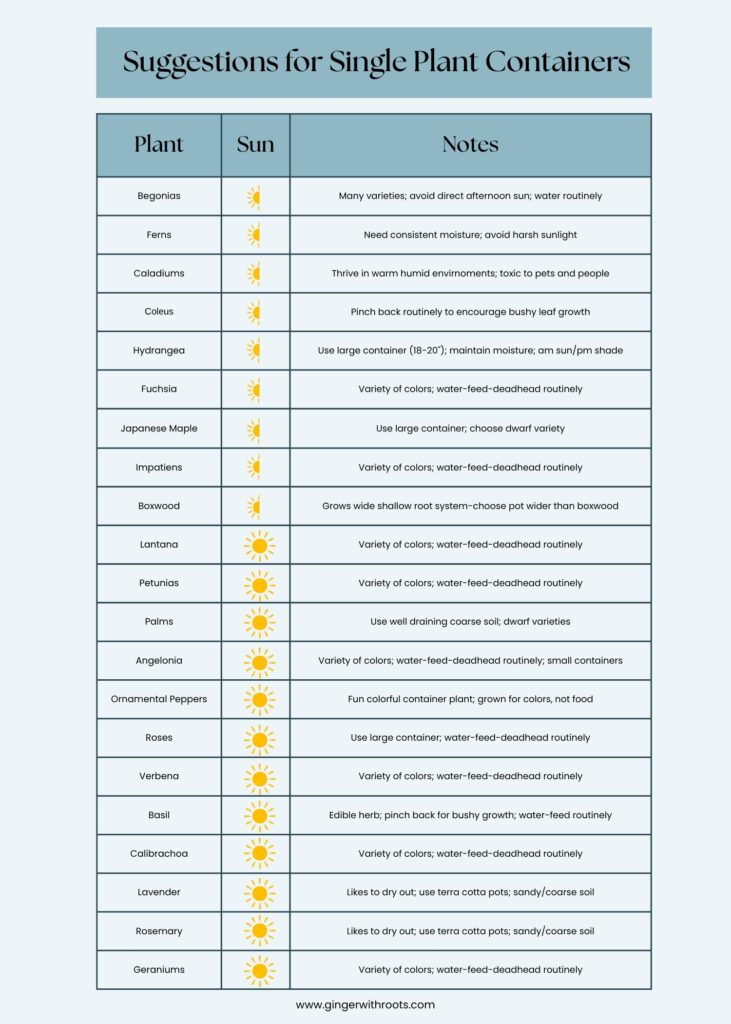 Single plant container list