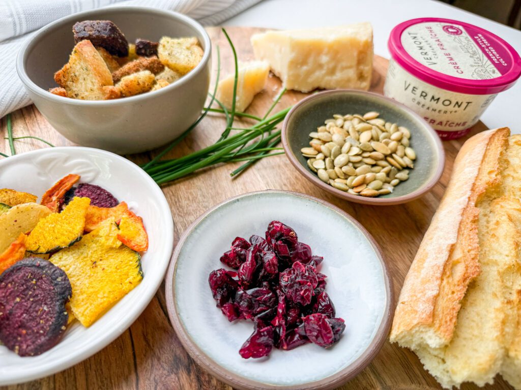 pepitas, croutons, rustic bread  toppings for soup