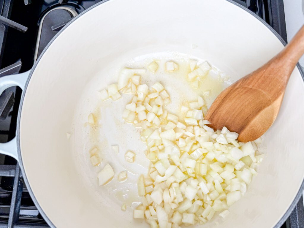 onions sautéing for soup